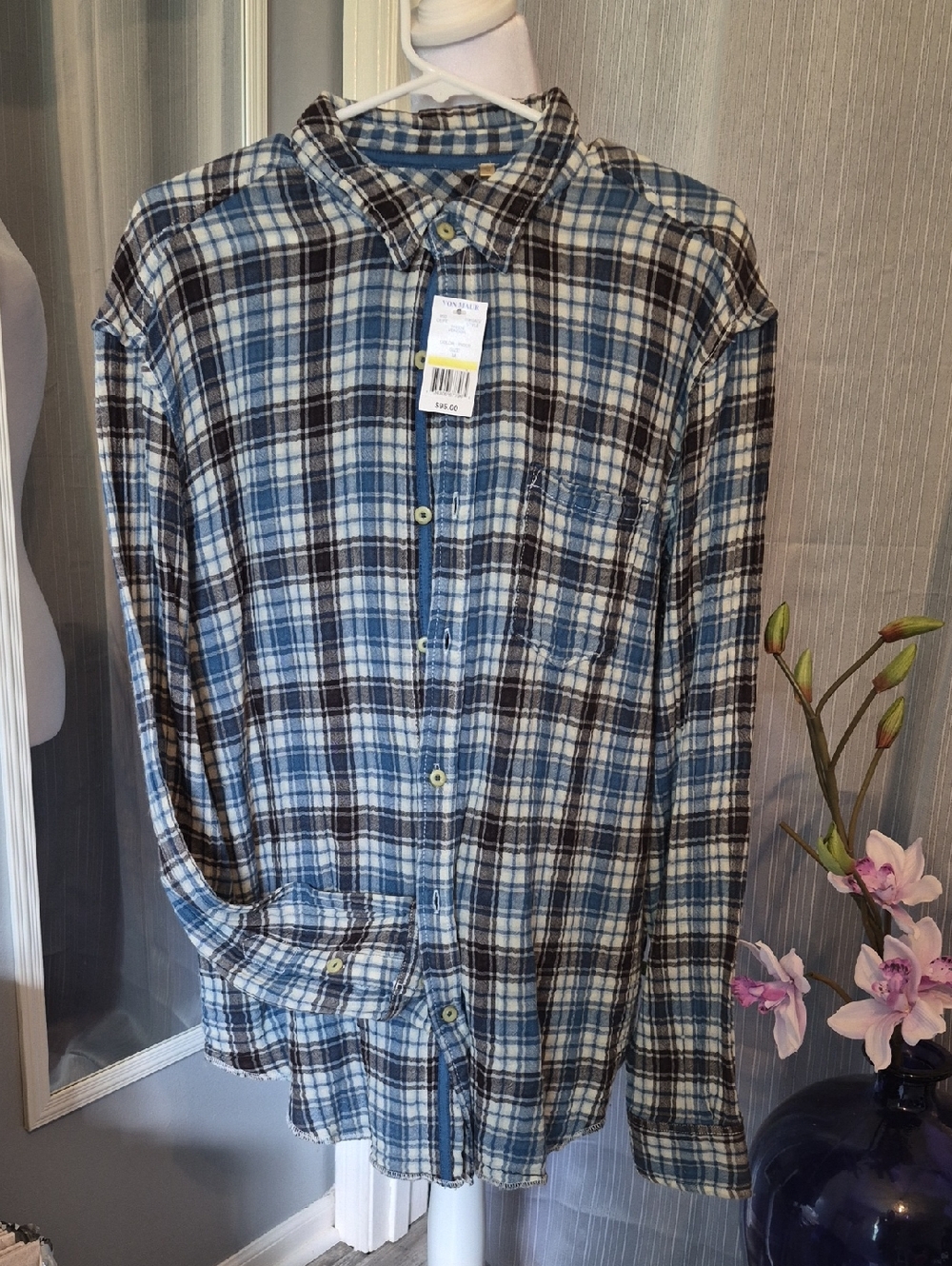 True Grit Blue and Brown Plaid Button-Down Shirt